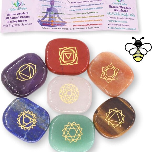 All Natural Chakra Stone Set with Information Brochure & Travel Pouch - Healing - Picture 1 of 8